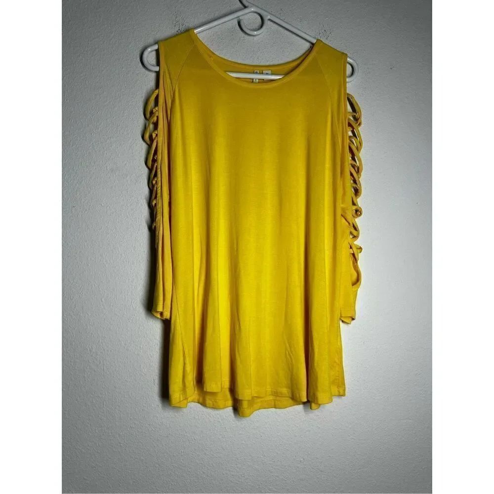 Est. 1946 Wimen’s Bohemian Cut Out Ladder Sleeve Yellow Blouse Tunic Top Size M